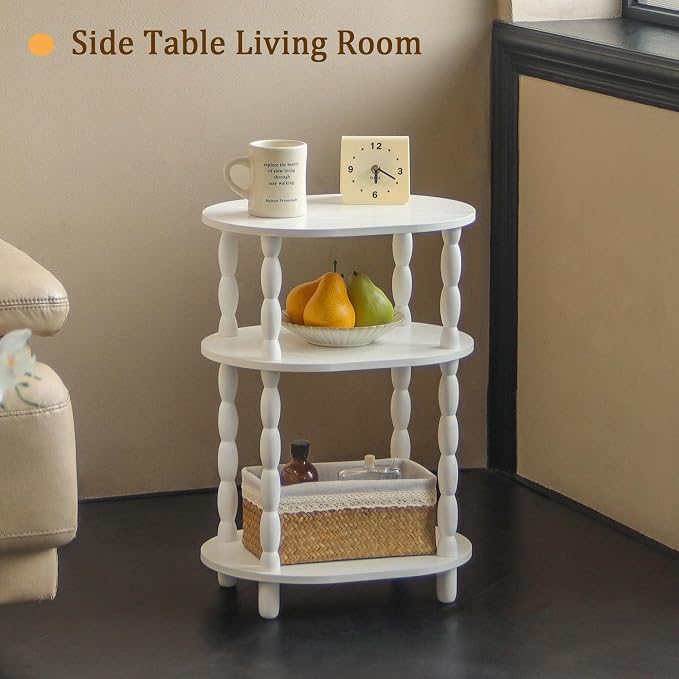 MaxSmeo White Side Table, 3-Tier Small Oval End Table, Modern Night Stand Wood - Image 7