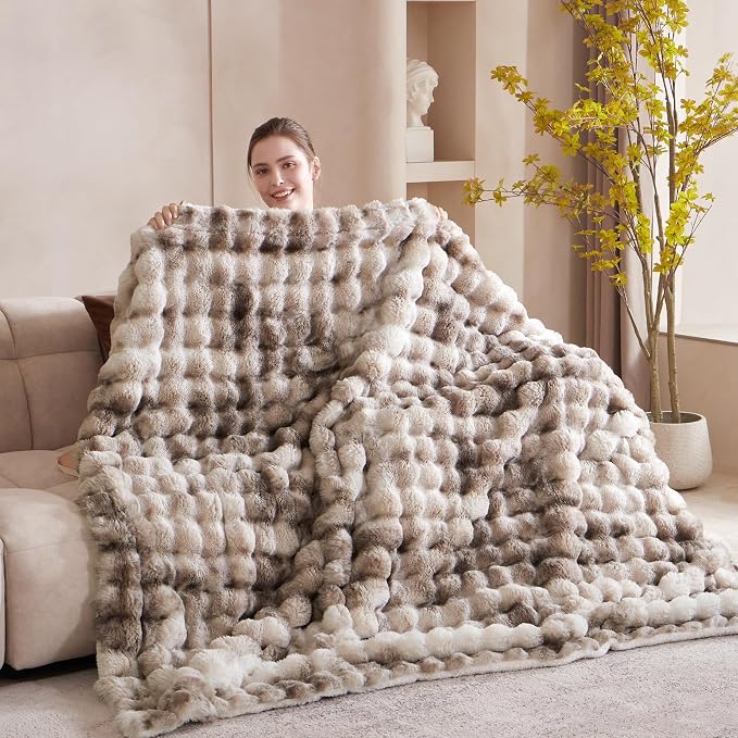 60x80 Inches Ultra-Soft Fuzzy Faux Fur Plush Twin Size Blanket - Image 2