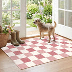Pink White Checkered Rug by Othilic