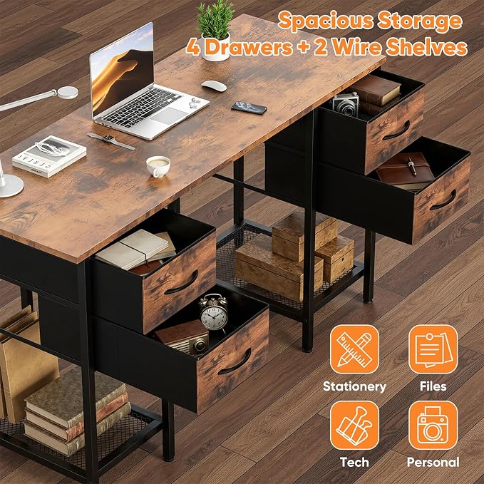 Sweetcrispy Computer Desk with Drawers, 47 Inch Home Office Bedroom Table with - Image 6