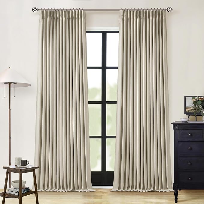 Burlywood Birch 100% Blackout Pinch Pleated Linen Curtains 86 Inches Long | by Twodrapes