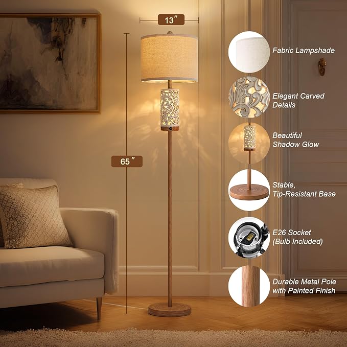 OYEARS 65" Floor Lamp with Night Light, Farmhouse Floor Lampfor Bedroom - Image 5