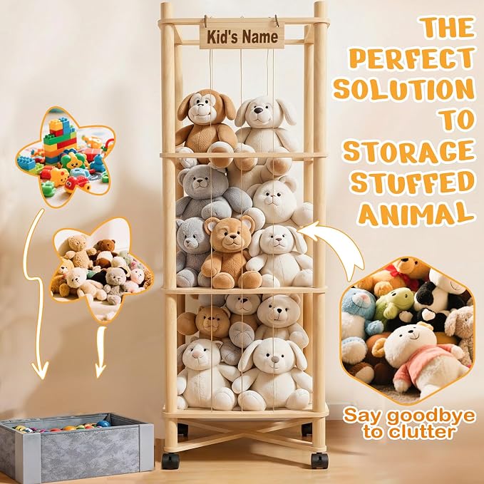 Stuffed Animal Storage with Toys Tray, 57In Large Wooden Stuffy Plushies - Image 4