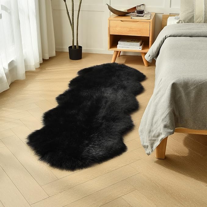duduta Black Faux Sheepskin Runner Rugs 2x6 ft, Fluffy Fur Couch Covers | Shag by duduta