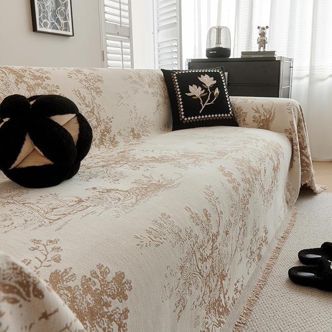 VClife Floral Couch Cover Vintage Rustic Creamy White Sofa Cover - Image 9