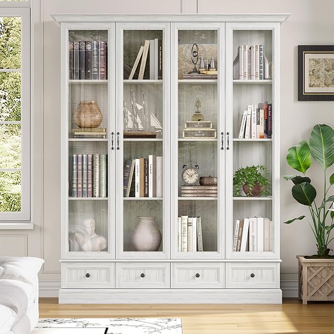 78" Large Storage Cabinet with Glass Doors, China Hutch, Farmhouse Kitchen - Image 4