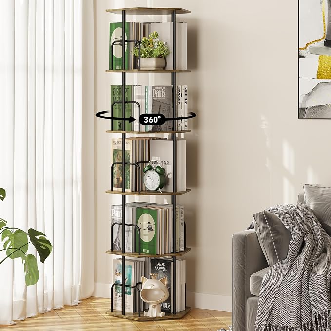 SUNMORY 5 Tier Rotating Bookshelf Tower, Revolving 360 ° Spinning Bookcase by SUNMORY