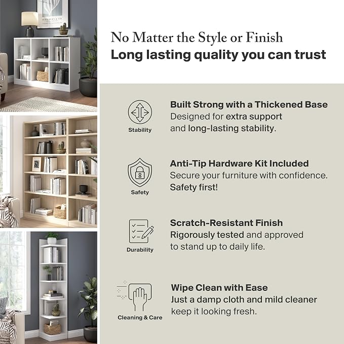 Bush Home Tall 5 Shelf Bookcase, 5 Tier Bookshelf Storage Cabinet - Image 5