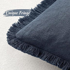 MIULEE Boho Linen Fringe Decorative Throw Pillow Covers Indigo Blue 18x18 | Set - Image 3