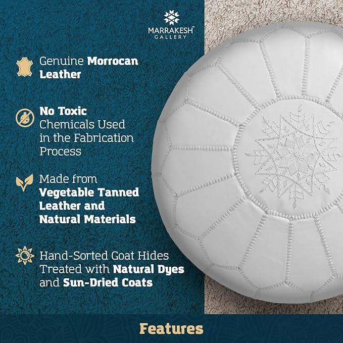 Marrakesh Gallery Genuine Leather Round Pouf Unstuffed - Image 6