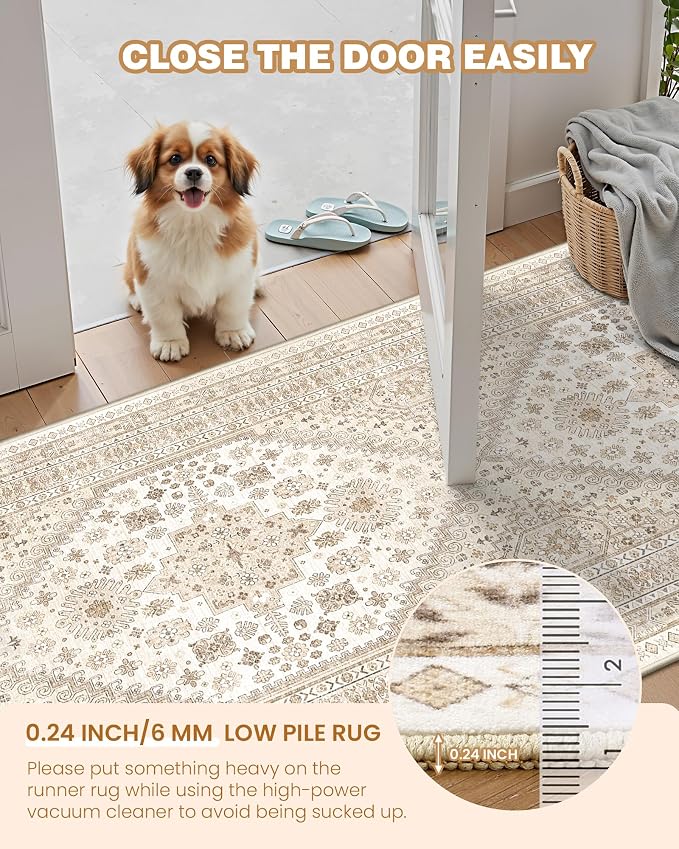 Kitchen Runner Rug Non Slip Washable Rugs 2.5x10, Cream/Beige | Soft Ultra-Thin - Image 6