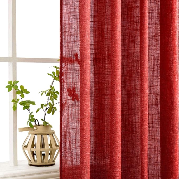 MIULEE Red Linen Curtains 52x108 Inch Long - Image 5