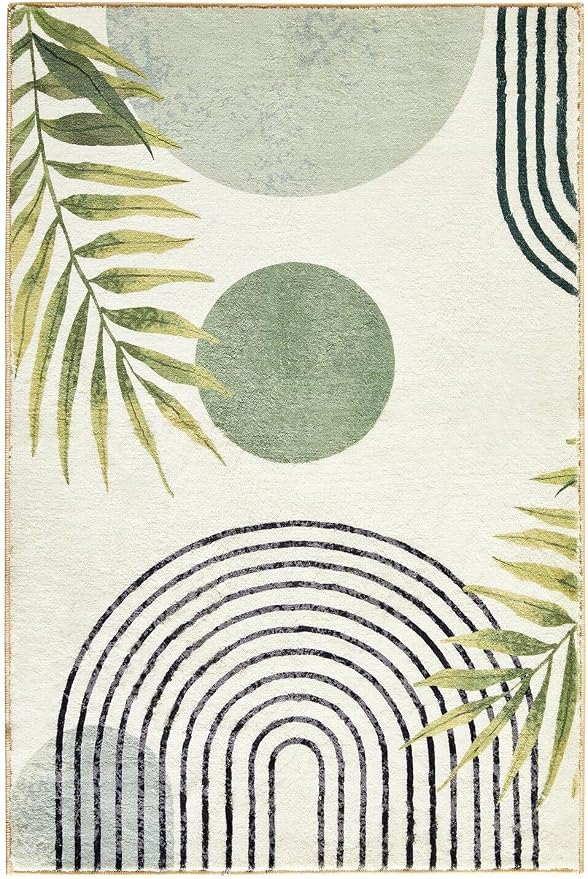 RoomTalks Mid Century Modern Washable Rug, Abstract Tropical Leaves Non Slip - Image 8