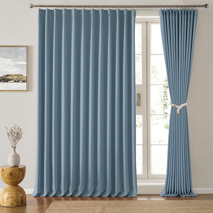 Dusty Blue Pleat Wide Width Drapes 80 x 84 inch Long 2 Panels by KEQIAOSUOCAI