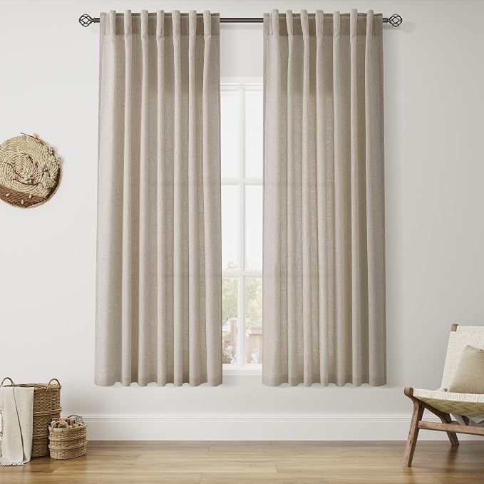 Living Room Curtains 63 Inch Length Linen Blend Cobblestone Light Filtering by Nanspring