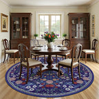 PLHXFR Round Area Rug Living Room: 8 ft Floral Washable Soft Carpet Blue | - Image 3