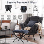 Lazy Chair with Ottoman, Large Blue Gray Accent Chair with Ottoman and FA Throw - Image 6