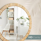 Barnyard Designs Round Rattan Wall Mirror, Natural Tan Woven Rattan Frame - Image 7
