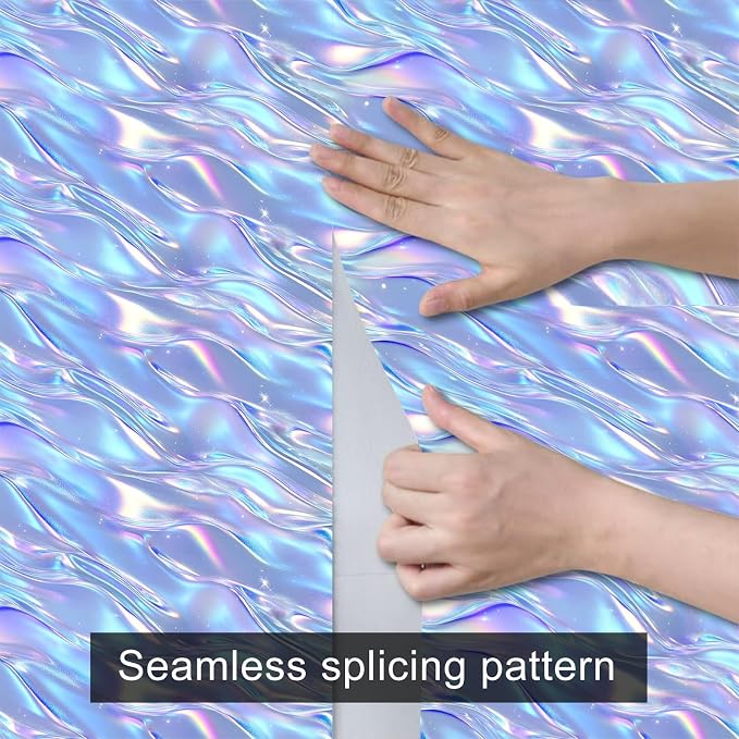 HOMETITUTE Shimmering Lilac Blue Wave Pattern Wallpaper Peel and Stick Contact - Image 9