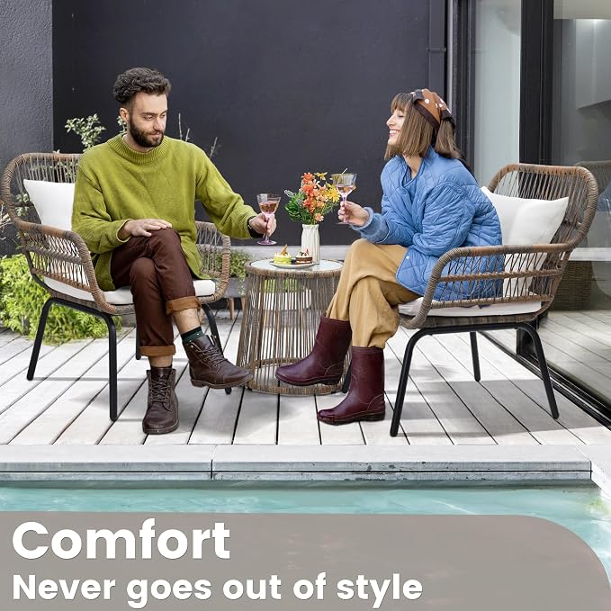 wildformers 3 Pieces Rattan Wicker Bistro Set, Outdoor Conversation Set - Image 3