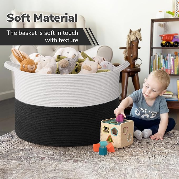 INDRESSME 115L Extra Large Cotton Rope Blanket Basket, Woven Storage - Image 6