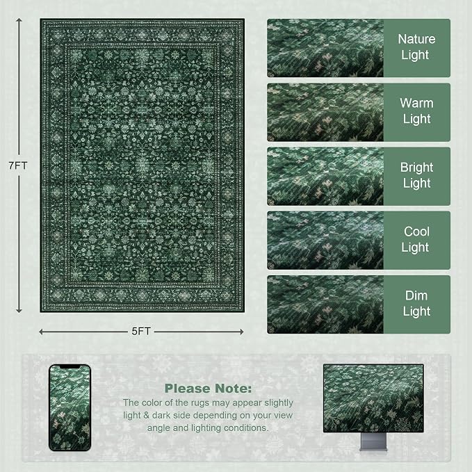 5x7 Area Rugs Living Room: Washable Rug - Image 2