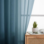 Simplebrand Dusty Blue Sheer Curtains 90 Inches Long 2 Panels, Light Filtering - Image 2
