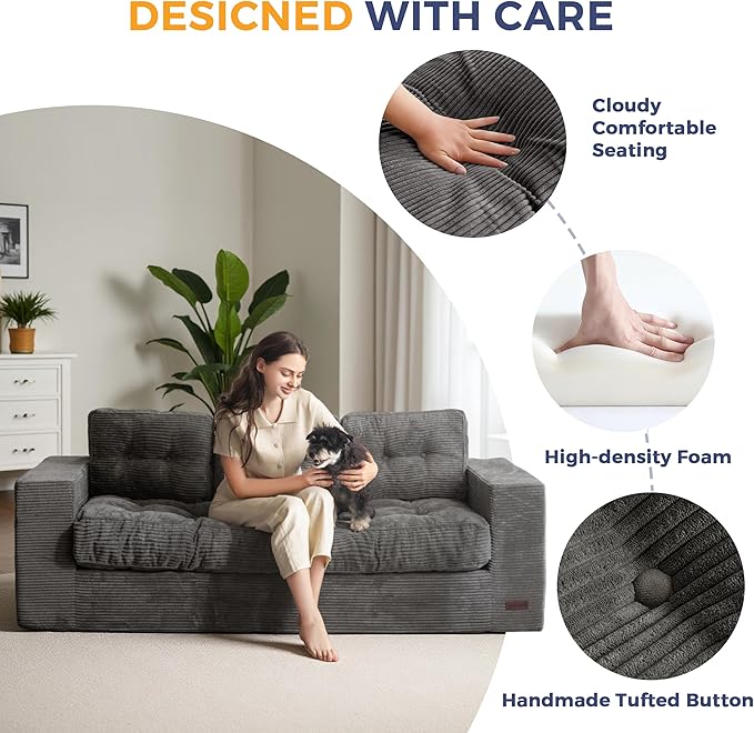 MAXYOYO Oversized Loveseat Sofa Couch, Upholstered Bean Bag Chair Cloud 3-Seat - Image 6