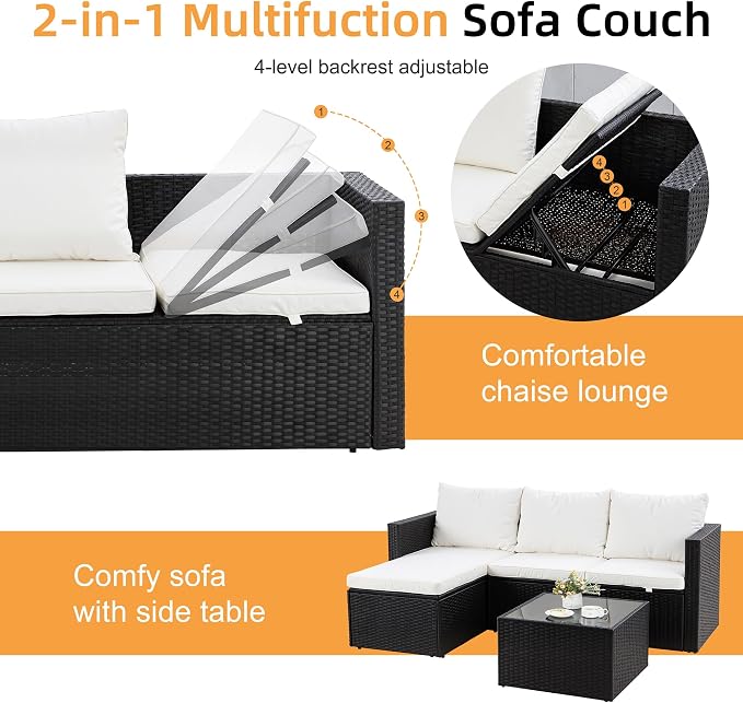 Shintenchi 4 Pieces Patio Furniture Sets, Outdoor Sofa Patio Sectional Sets All - Image 3