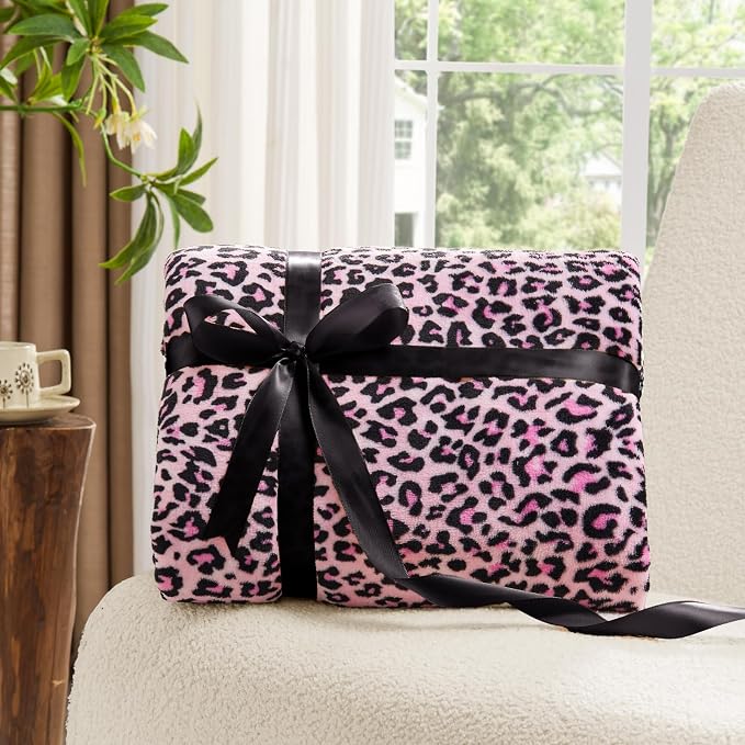 BEDELITE Fleece Blanket Soft Plush Twin Size Blanket Pink Leopard 60"x80" | - Image 5