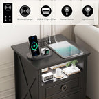 Nightstand with Charging Station, Farmhouse End Side Table with 3 Drawers and - Image 5