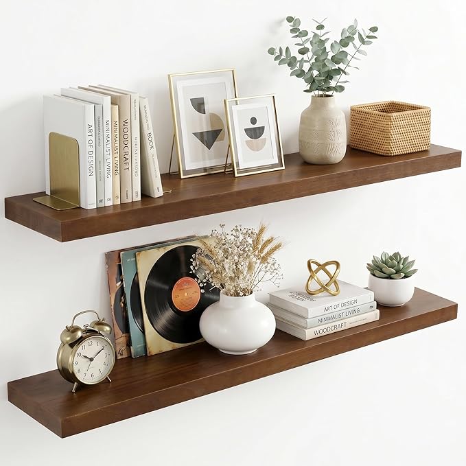 fuqing 40 Inch Floating Shelves | 6.7 Inch Deep Dark Wood Floating Shelves by Fuqing