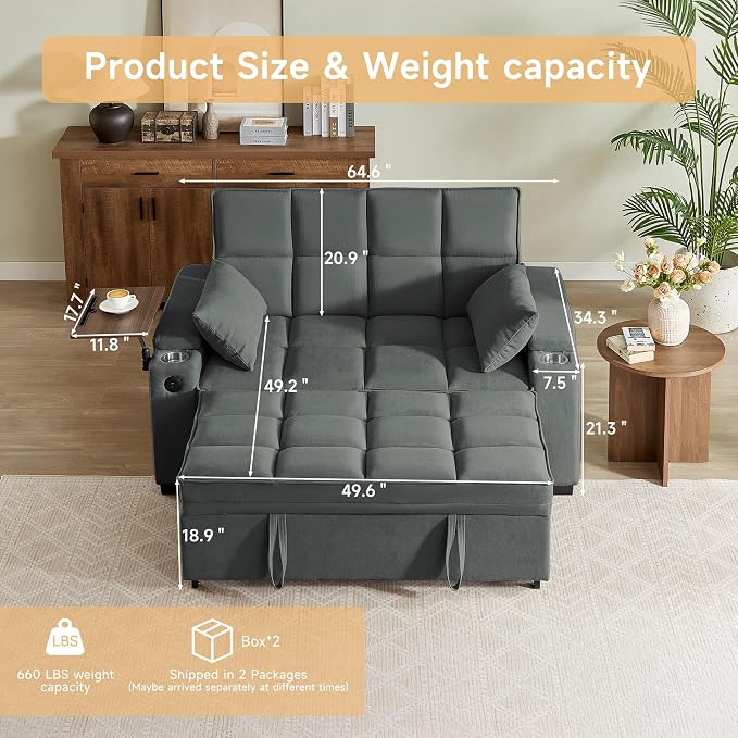 hansones ​66" Multi-Functional Pull-Out Sofa Bed - Image 2