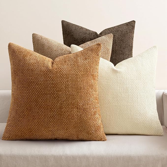 MIULEE Decorative Chenille Fall Euro Pillow Covers Brown 22x22 Pack of 4 | by MIULEE