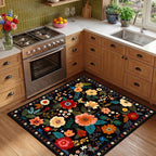 RELEANY Floral Washable Square 4ft Area Rug Black | Flower Carpet Print Boho - Image 6
