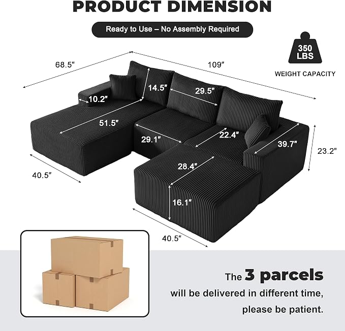 Weture 108” Modular Sectional Couches, Modern Modular U-Shape Sofa - Image 2