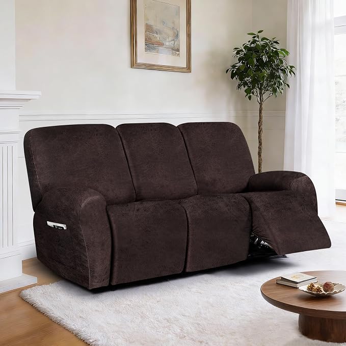 ANARACHON Leather Look Recliner Couch Cover, 8-Pieces Stretch Recliner Sofa - Image 2