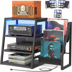 AV Media Stand with Outlets, Stereo Stands and Racks with Vinyl Storage - Image 4
