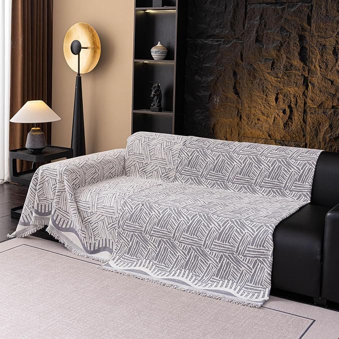 VClife Boho Couch Cover, Abstract White and Black Line Geometric Jacquard Couch - Image 4