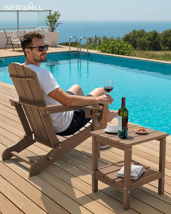 SERWALL 2-Tier HDPE Outdoor Side Table, Weatherproof Rectangular Adirondack - Image 2