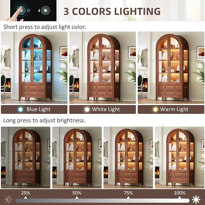 Vlsrka 71 Inch Arched Curio Cabinet - Image 4