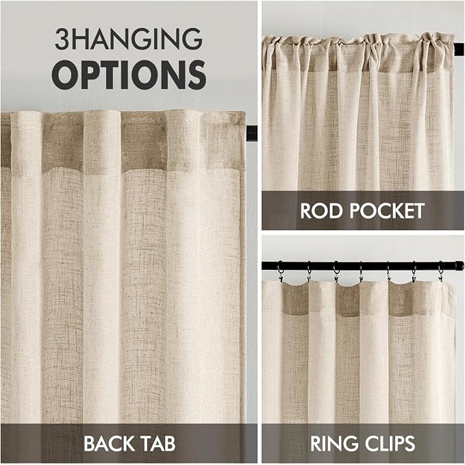 MIULEE Light Taupe Linen Curtains 52x54 Inch Length - Image 3