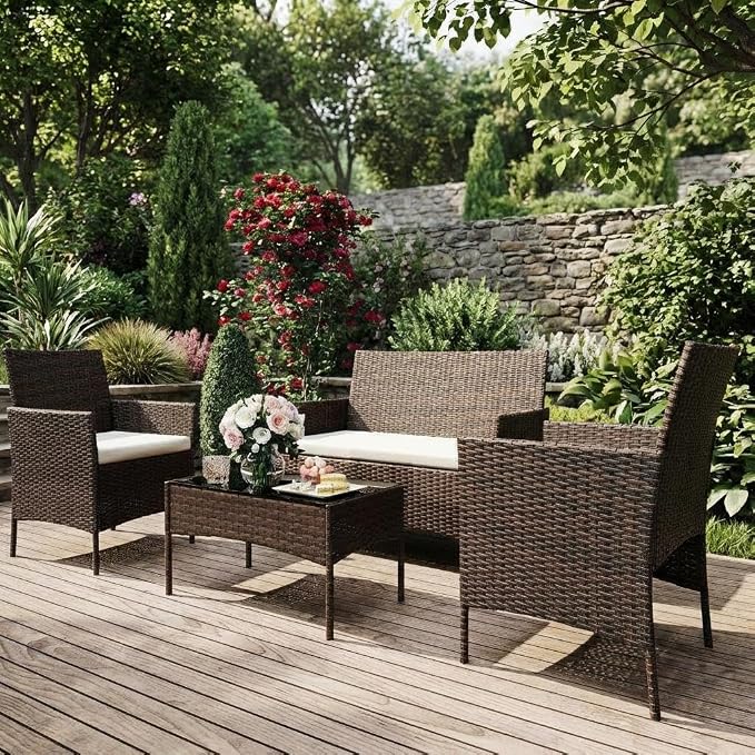 4PCS Outdoor Patio Bistro Set, PE Rattan Wicker Armchairs - Image 4