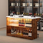 Home Bar Unit with LED Lights and Charging Station, Imitation Marble Mini - Image 9
