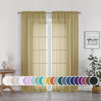 Gold Sheer Curtains 72 Inches Long 2 Panels Set, Transparent Light Filtering by OWENIE