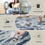 6x9 Area Rugs for Living Room: Washable Abstract Blue Grey Badroom Carpet | - Image 3