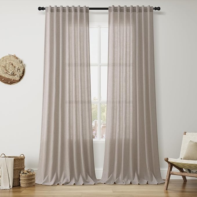 Stone Beige Linen Curtains for Living Room 120 Inches Long Light Filtering Semi by Nanspring