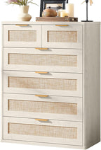LEYAOYAO White Dresser for Bedroom Set of 2, Modern 6 Drawers Boho Rattan by LEYAOYAO-Findtheshiningpointofyourideallife%EF%BC%81