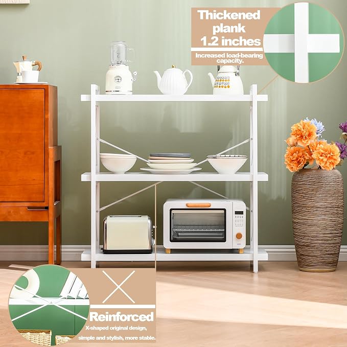 HCHQHS Bookshelf, 3-Tier Industrial Bookcase, Freestanding Horizontal - Image 5