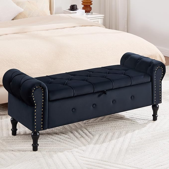 Storage Bench for Bedroom, Velvet 51" End of Bed Bench, Queen Size Bench by HOMYKA